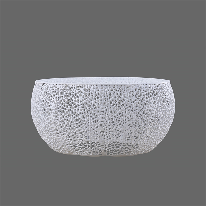 Pemberly Row Round Coffee Table Made with Aluminum in White Color
