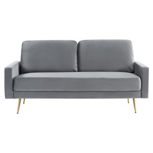 Pemberly Row Modern Velvet and Metal Upholstered Sofa in Gray/Gold