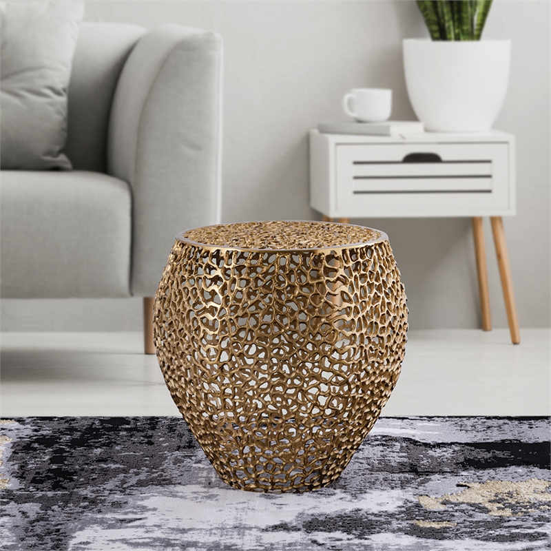 Pemberly Row Modern End Table made with Aluminium Casted in Gold Color