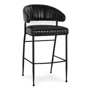 Pemberly Row 30&quot Top Grain Leather Bar Stool Jet Black with Iron Frame