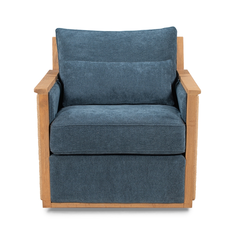 Pemberly Row Upholstered Linen Fabric Swivel Accent Chair in Blue Teal
