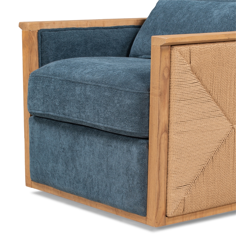 Pemberly Row Upholstered Linen Fabric Swivel Accent Chair in Blue Teal