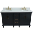 Pemberly Row 61 in. Double Wooden Vanity Dark Gray White Quartz Oval Sink
