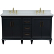 Pemberly Row 61 in. Double Wooden Vanity Dark Gray White Quartz Oval Sink