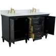 Pemberly Row 61 in. Double Wooden Vanity Dark Gray White Quartz Oval Sink