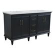 Pemberly Row 61 in. Double Wooden Vanity Dark Gray White Quartz Oval Sink