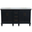 Pemberly Row 61 in. Double Wooden Vanity Dark Gray White Quartz Oval Sink