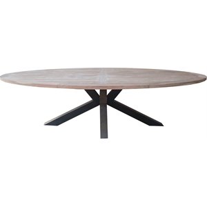 Pemberly Row Modern Wood 110&quot Patio Dining Table in Natural & Iron