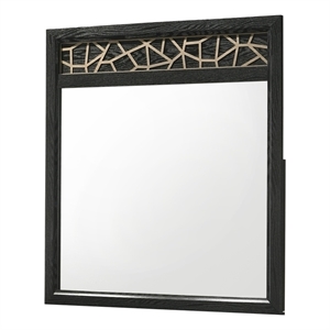 Pemberly Row Modern Mirror Made with Wood and Wooden Pattern in Black