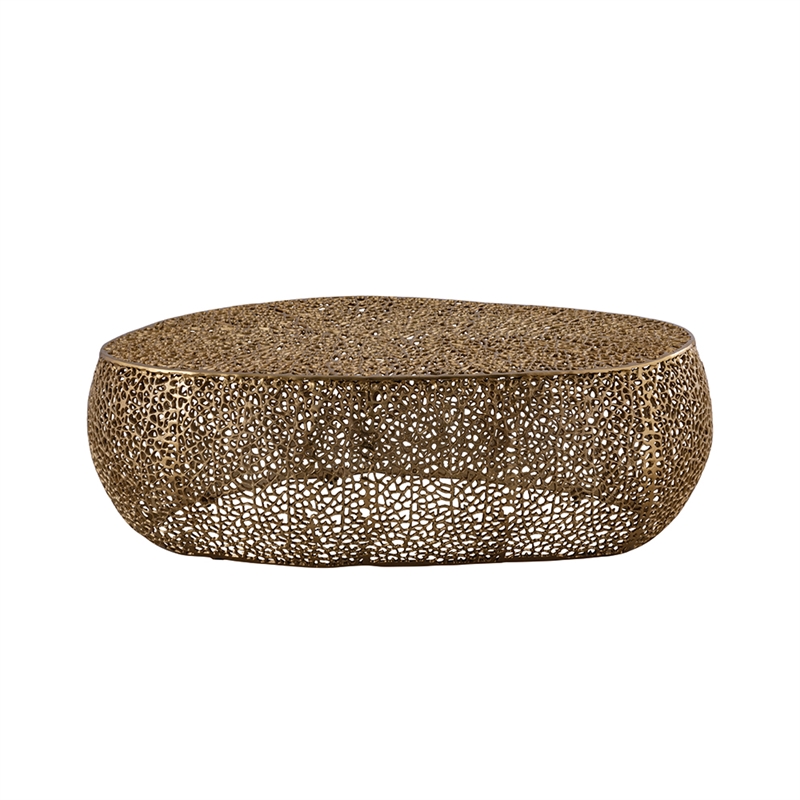 Pemberly Row Oval Shape Coffee Table Made with Aluminum in Gold Color