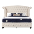 Pemberly Row Crystal Tufted 5PC Full Bedroom Set in Cream made with Wood