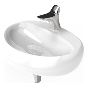 Pemberly Row Oval Ceramic Wall Mount Bathroom Sink in Glossy White