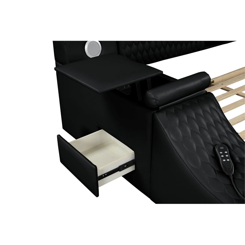 Pemberly Row Smart Multifunctional King Size Bed Made with Wood in Black