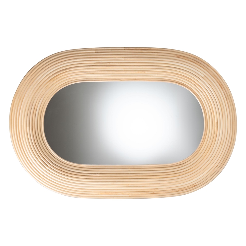Pemberly Row Bohemian Natural Brown Rattan Oval Accent Wall Mirror