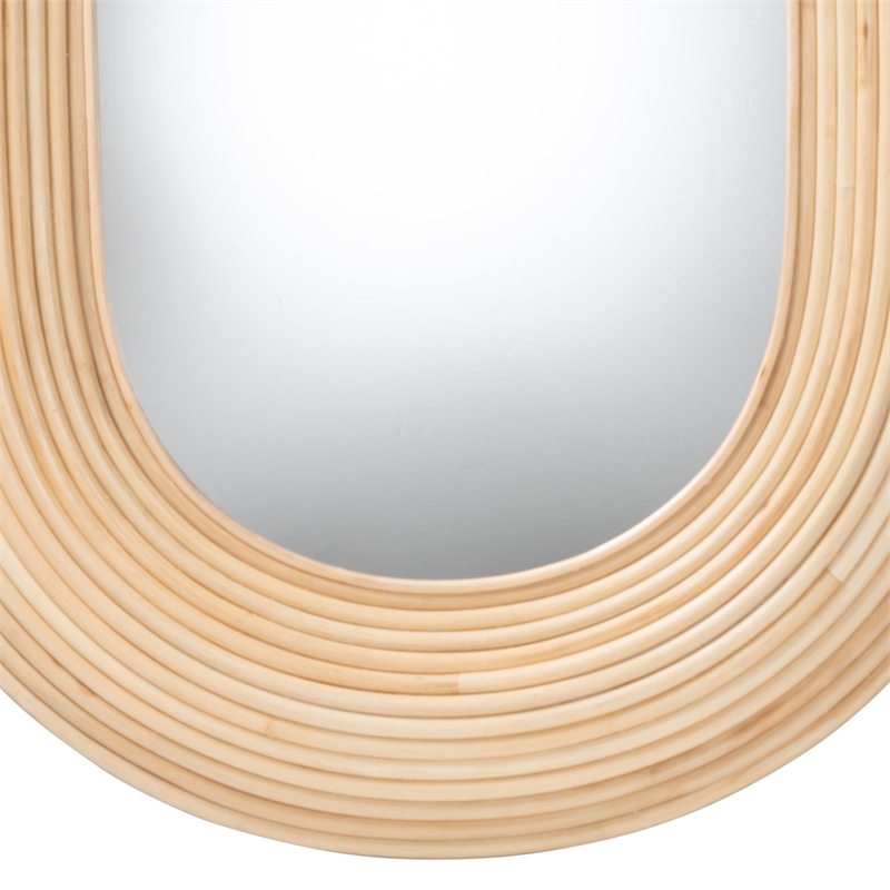 Pemberly Row Bohemian Natural Brown Rattan Oval Accent Wall Mirror
