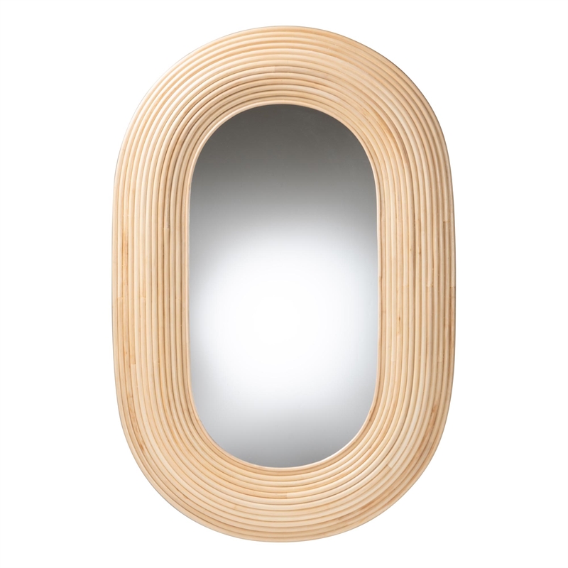 Pemberly Row Bohemian Natural Brown Rattan Oval Accent Wall Mirror