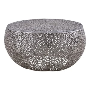 Pemberly Row Round Coffee Table Made with Aluminum in Silver Color