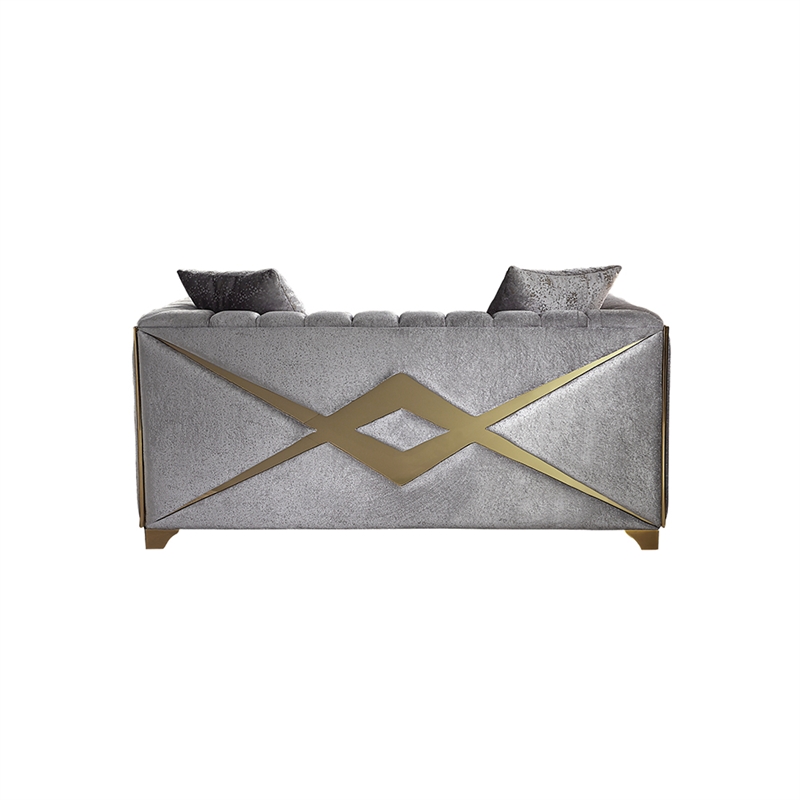 Pemberly Row Modern Loveseat in Gold Finish Made with Wood in Silver Color