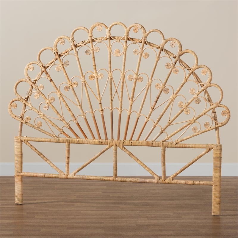 Pemberly Row Rattan Queen Size Standalone Headboard in Natural Brown