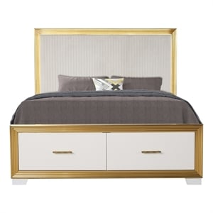 Pemberly Row Contemporary King Tufted Bed Made with Wood in Gold Finish