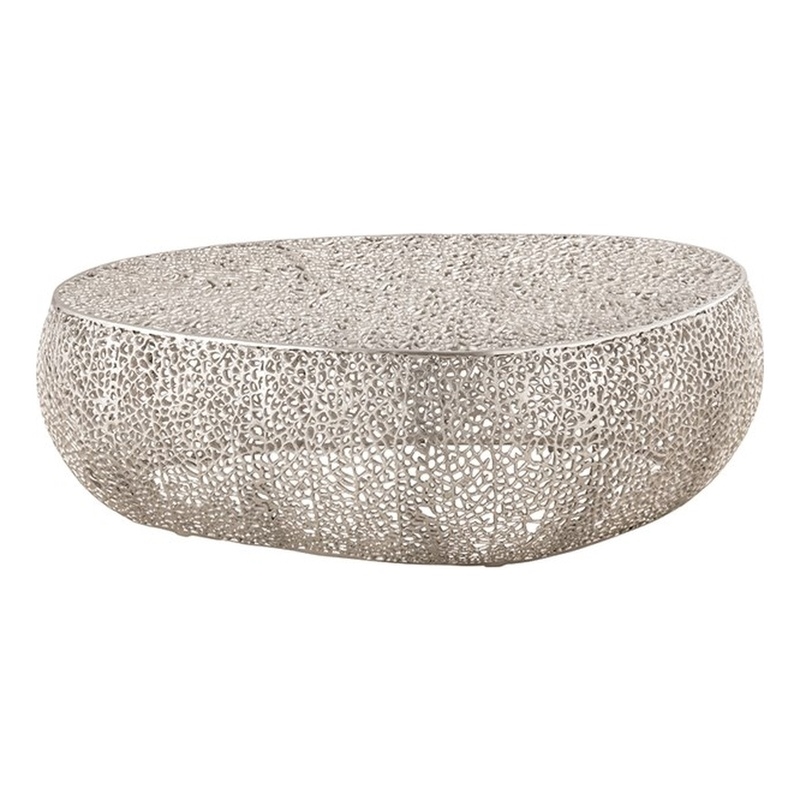 Pemberley Row Aluminum Silver Coffee Table Oval Stylish 51