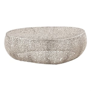 Pemberley Row Aluminum Silver Coffee Table Oval Stylish 51&quotW x 29.5&quotD x 16&quotH