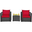 Pemberly Row 3-piece Rattan Patio Wicker Furniture Set with Cushion in Red