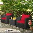 Pemberly Row 3-piece Rattan Patio Wicker Furniture Set with Cushion in Red