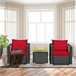 Pemberly Row 3-piece Rattan Patio Wicker Furniture Set with Cushion in Red