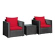 Pemberly Row 3-piece Rattan Patio Wicker Furniture Set with Cushion in Red