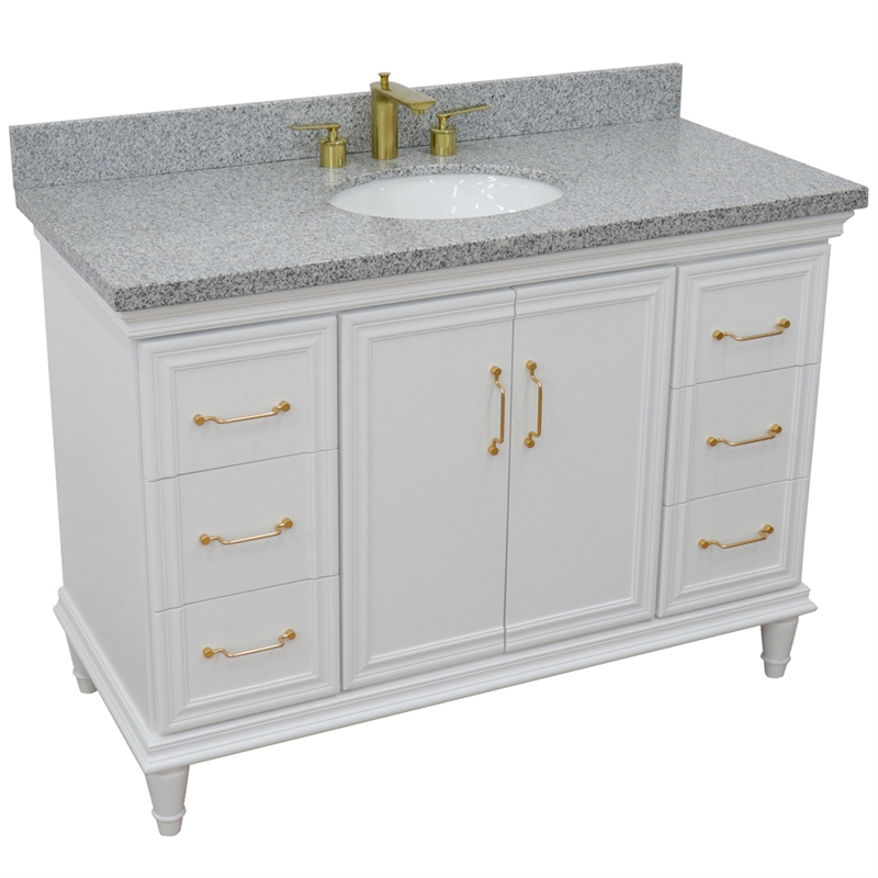 Pemberly Row 49 in. Single Wooden Vanity White with Gray Granite Oval Sink