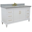 Pemberly Row 61 in. Single Wooden Vanity White with Gray Granite Oval Sink