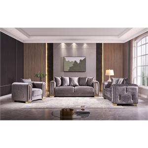Pemberly Row Thick Velvet Fabric 3PC Living Room Set Made With Wood in Gray
