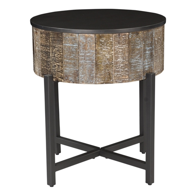 Pemberly Row Round Storage End Table made with Mango Wood in Rustic Vintage
