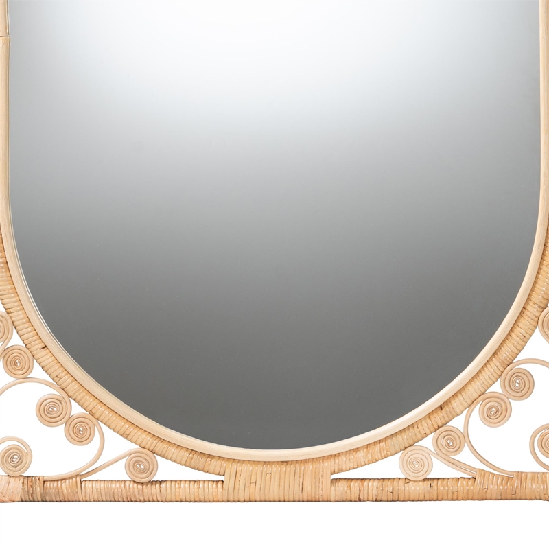 Pemberley Row Natural Rattan Brown Wall Mirror Rectangular Fully Assembled 29.5