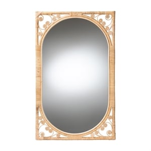 Pemberley Row Natural Rattan Brown Wall Mirror Rectangular Fully Assembled 29.5&quot W x 48&quot H