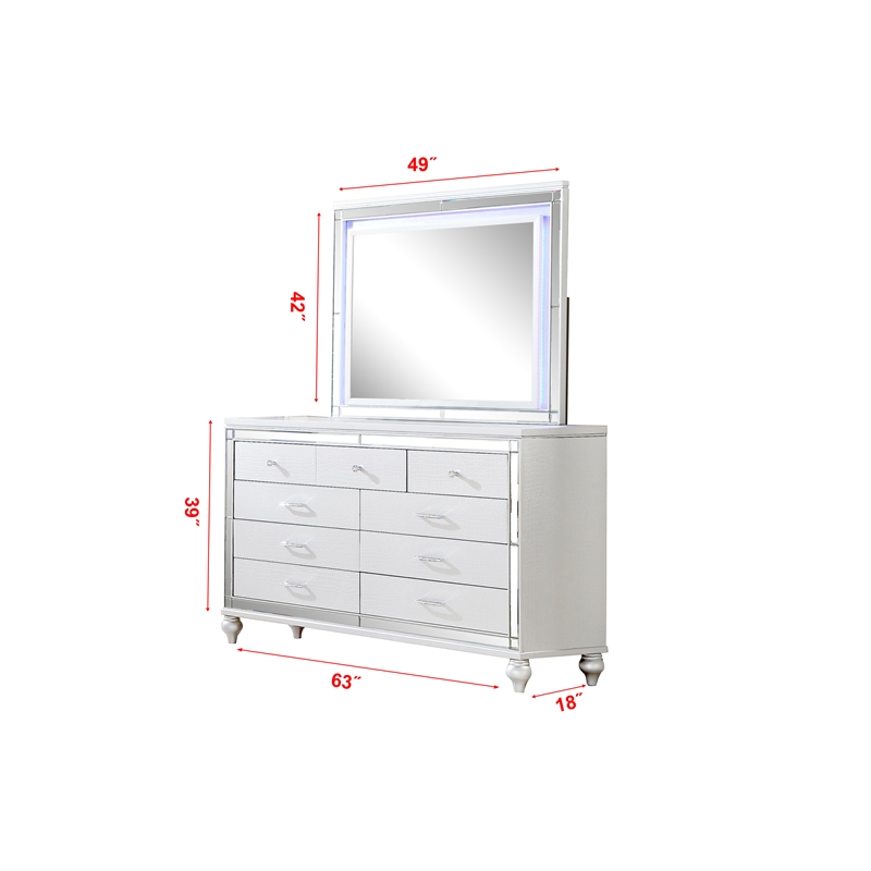 Pemberly Row King 5 PC LED Bedroom set made with wood in White Color