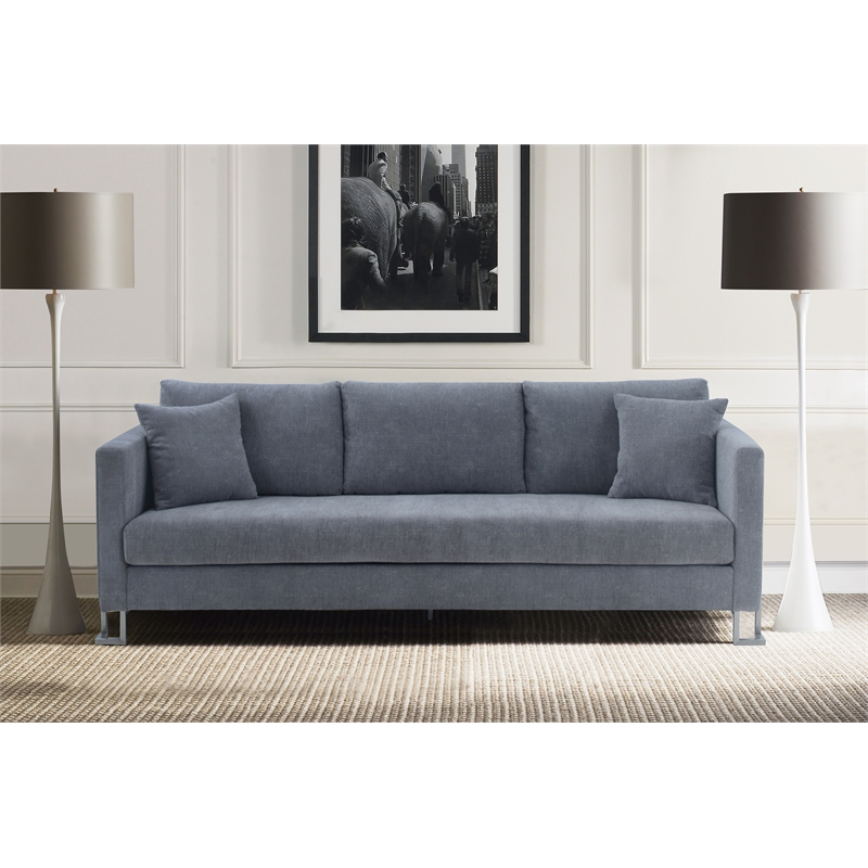Pemberly Row Upholstered Fabric & Metal Sofa in Gray/Stainless Steel
