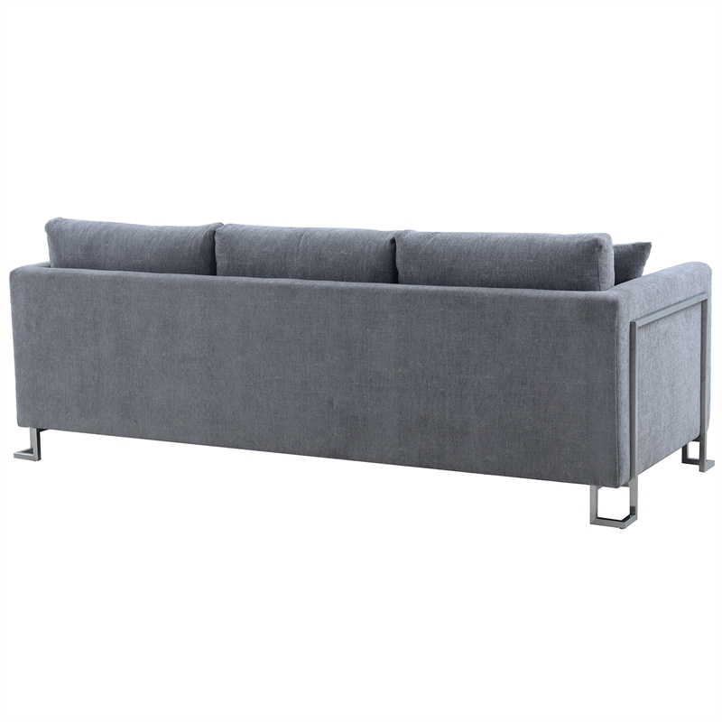 Pemberly Row Upholstered Fabric & Metal Sofa in Gray/Stainless Steel