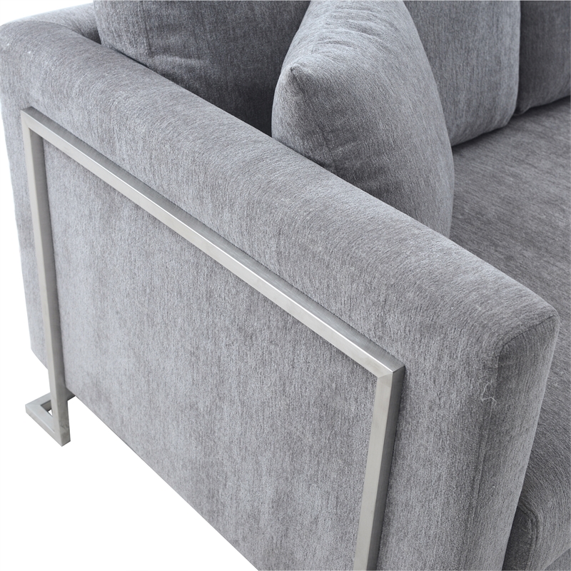 Pemberly Row Upholstered Fabric & Metal Sofa in Gray/Stainless Steel