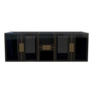 Pemberly Row 60&quot Wood Floating Vanity Base w/ Glass Facade in Matte Blue