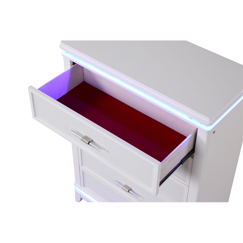 Pemberly Row Modern 5-Drawer Chest Made with Wood and LED in Milky White