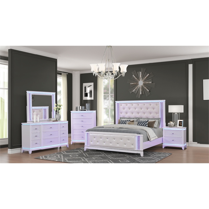 Pemberly Row Modern 5-Drawer Chest Made with Wood and LED in Milky White