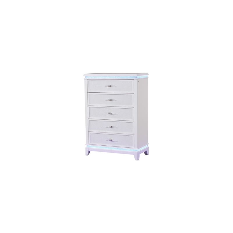 Pemberly Row Modern 5-Drawer Chest Made with Wood and LED in Milky White