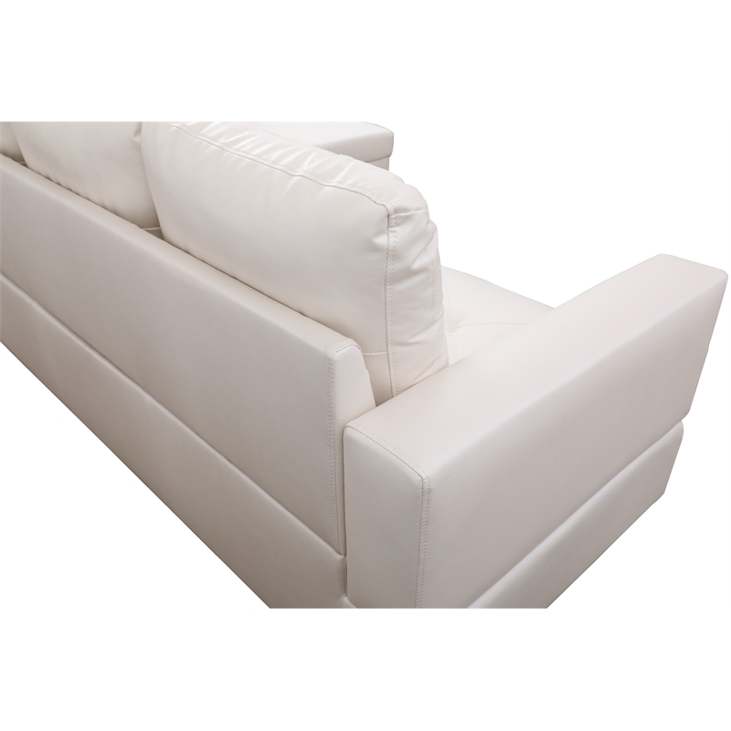 Pemberly Row L Shaped White Couch with Ottoman(Pillows Included) Microfiber