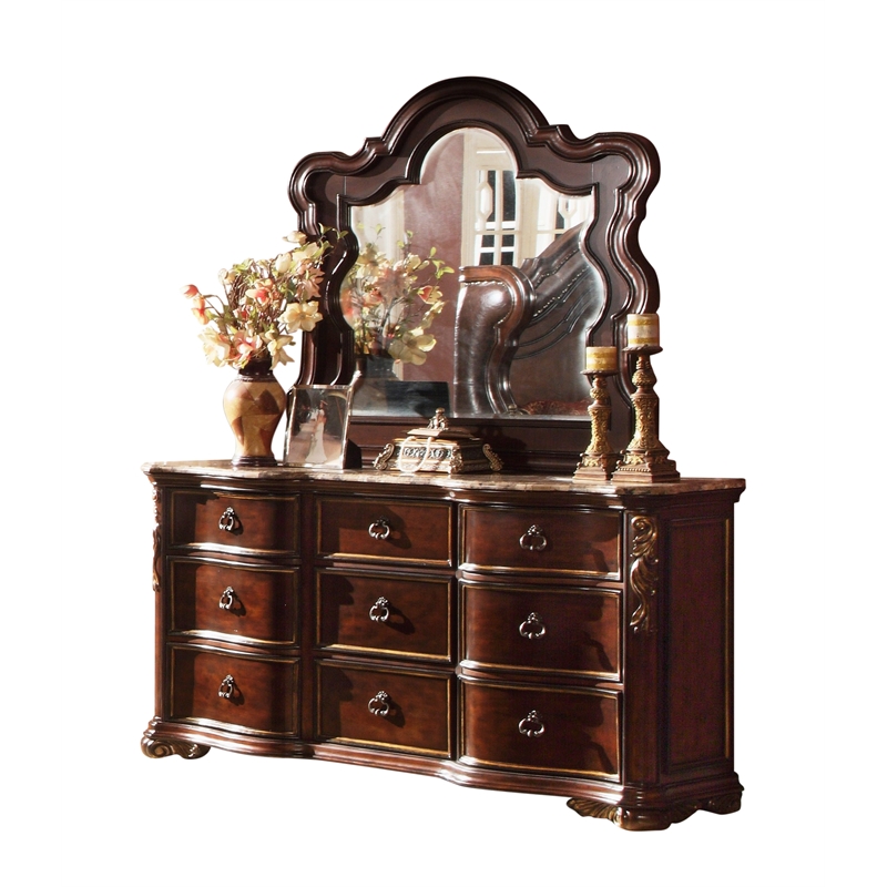 Pemberly Row Traditional Queen 5 PC Bedroom Set made with Wood in Dark Walnut