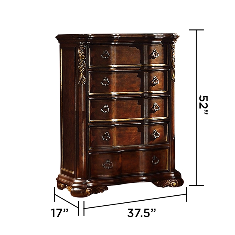 Pemberly Row Traditional Queen 5 PC Bedroom Set made with Wood in Dark Walnut