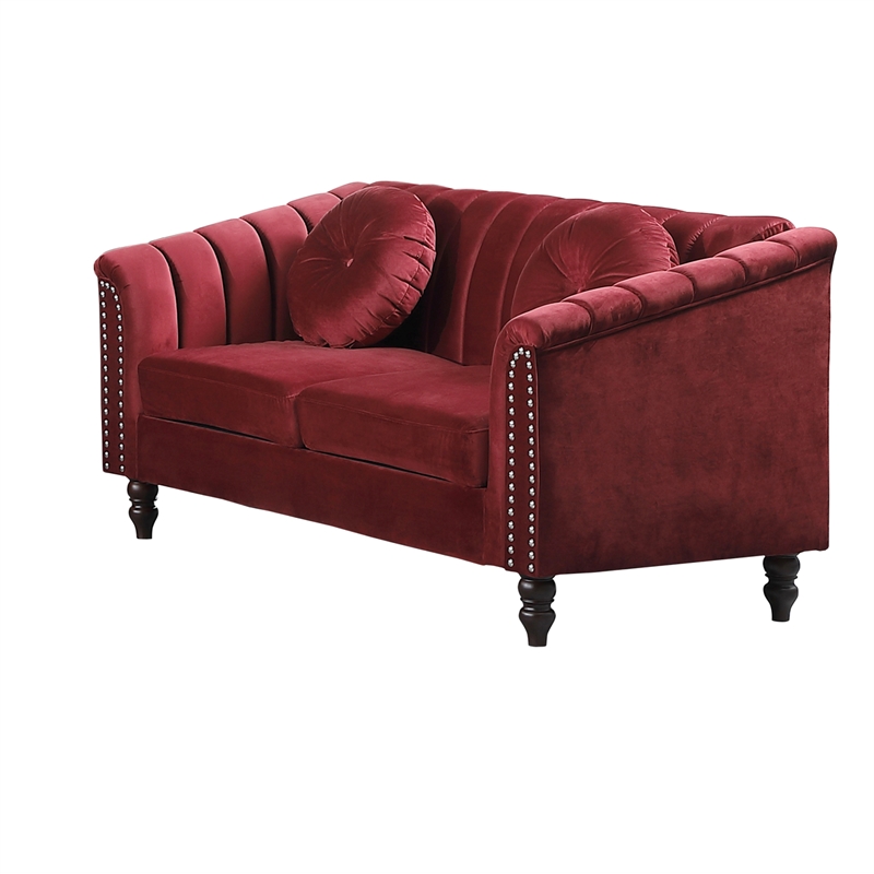 Pemberly Row 3 Pcs Red Microfiber Living Room Set Modern Velvet Sofa Set pillow