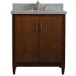 Pemberly Row Single Oval Sink Solid Wood Vanity in Walnut/Gray Granite Stone