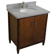 Pemberly Row Single Oval Sink Solid Wood Vanity in Walnut/Gray Granite Stone